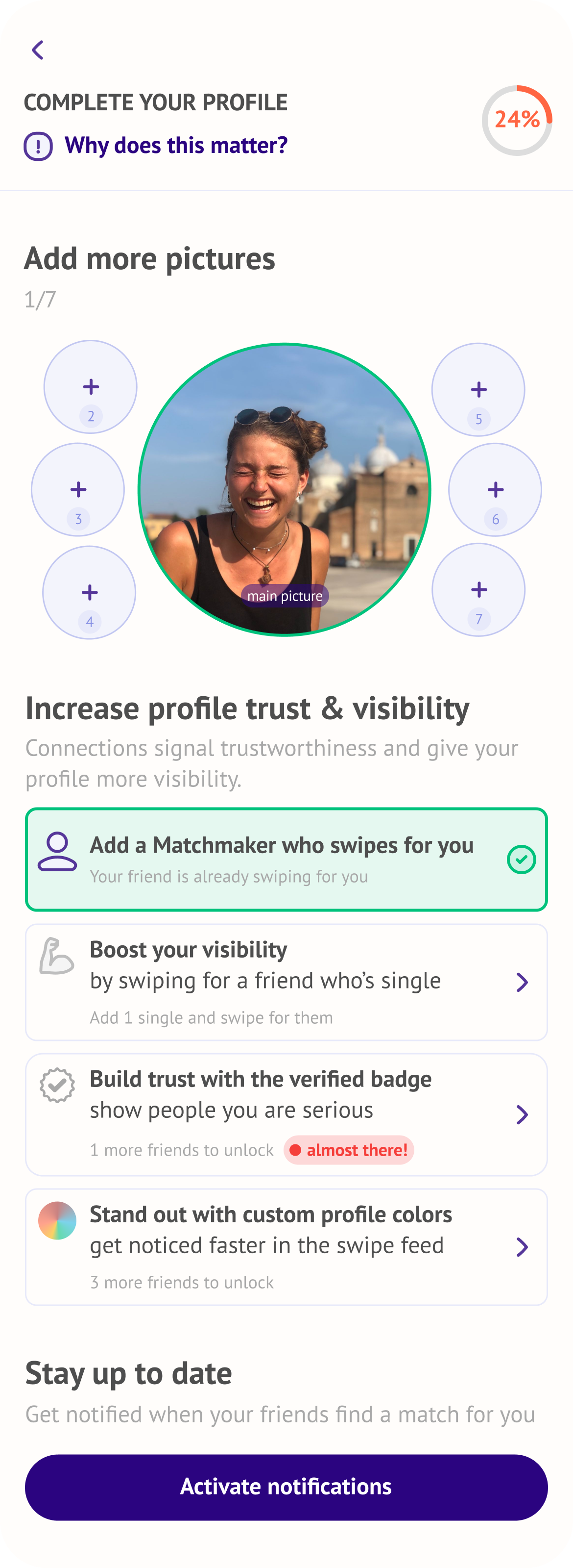 Complete your profile checklist with progress and tasks