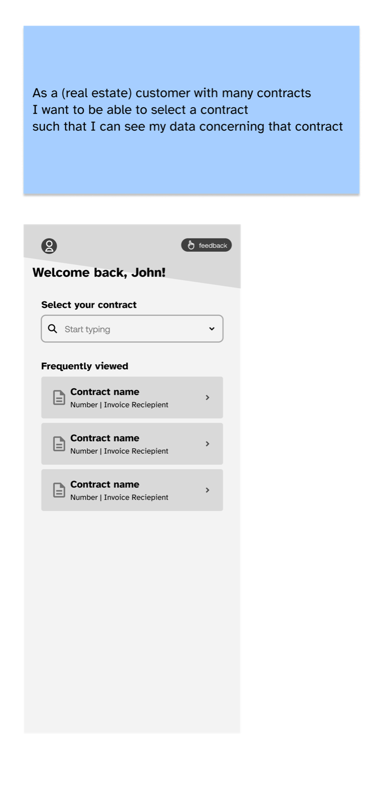 User story — selecting a contract to see its data