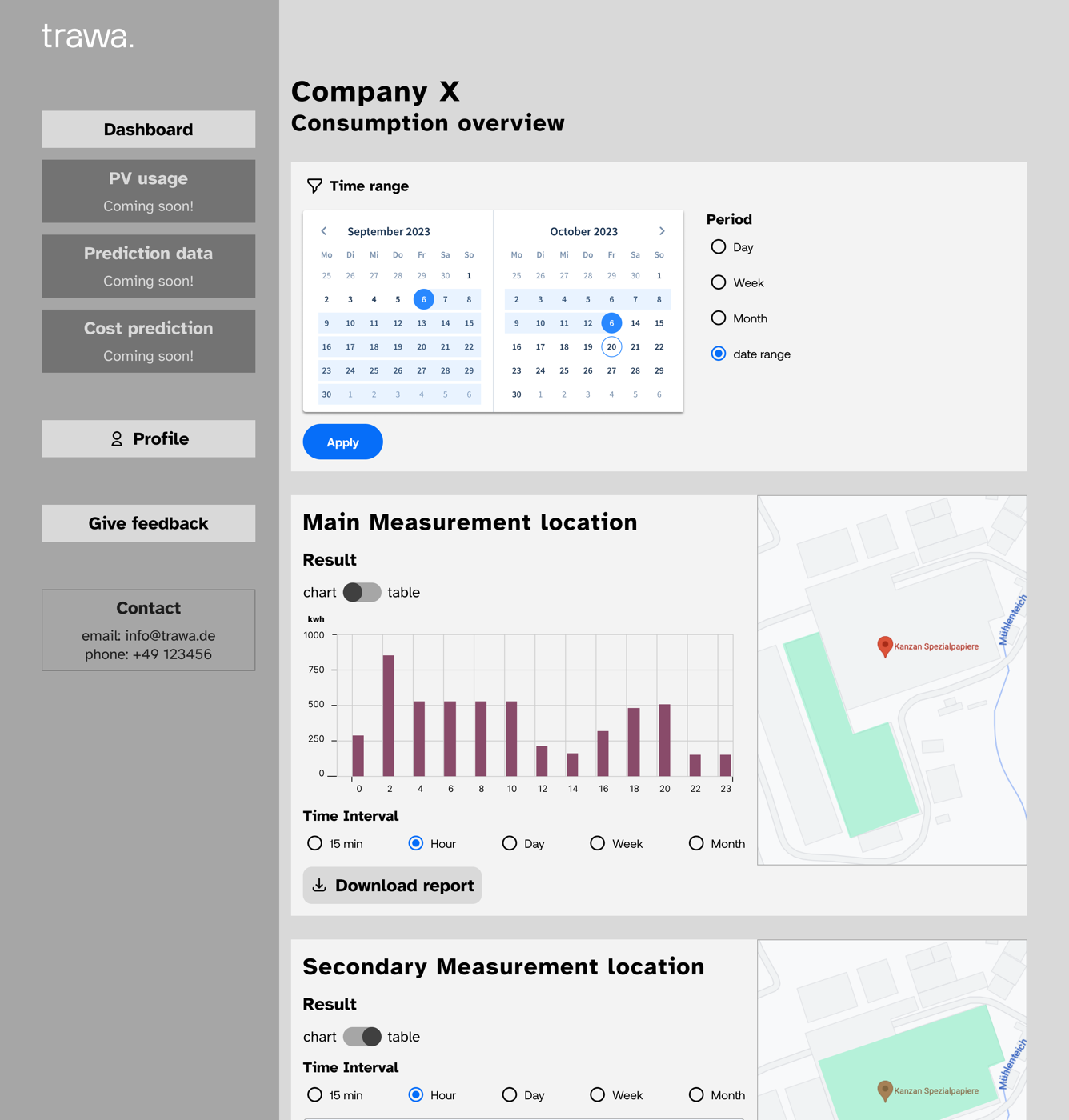 First version — time range picker and measurement location results
