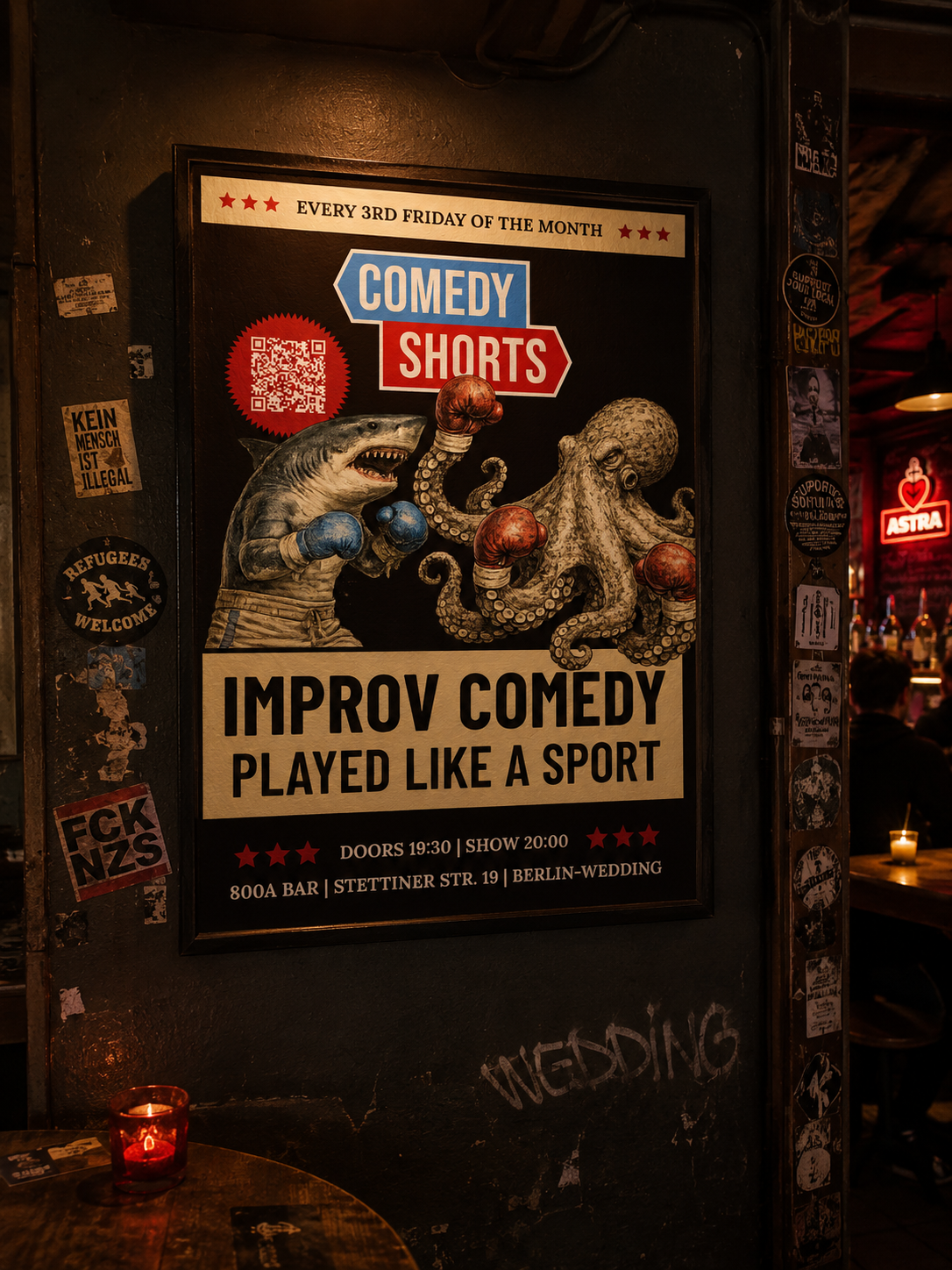 Comedy Shorts — improv comedy group branding, poster mockup