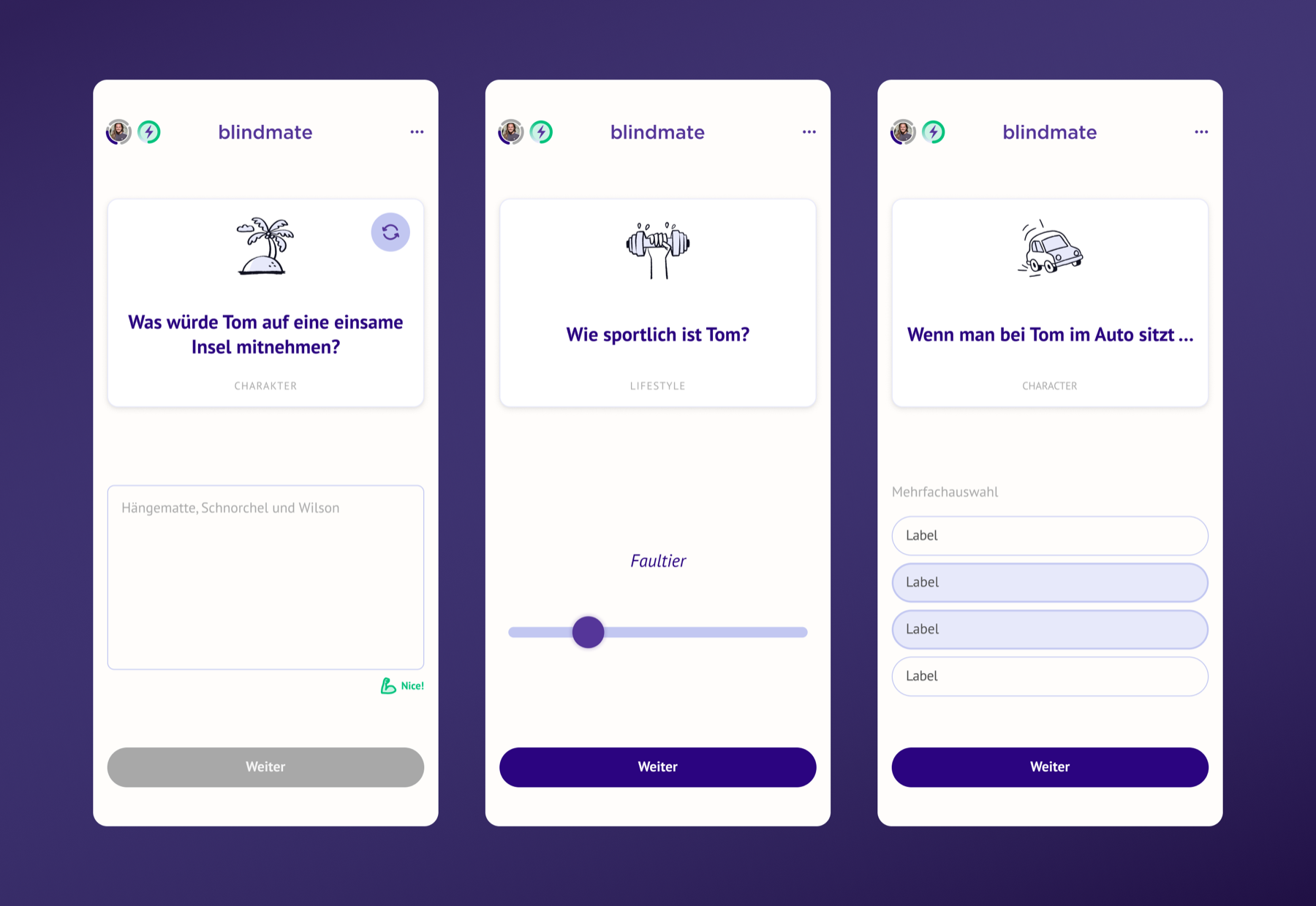 Blindmate — redesigned profile questions feature